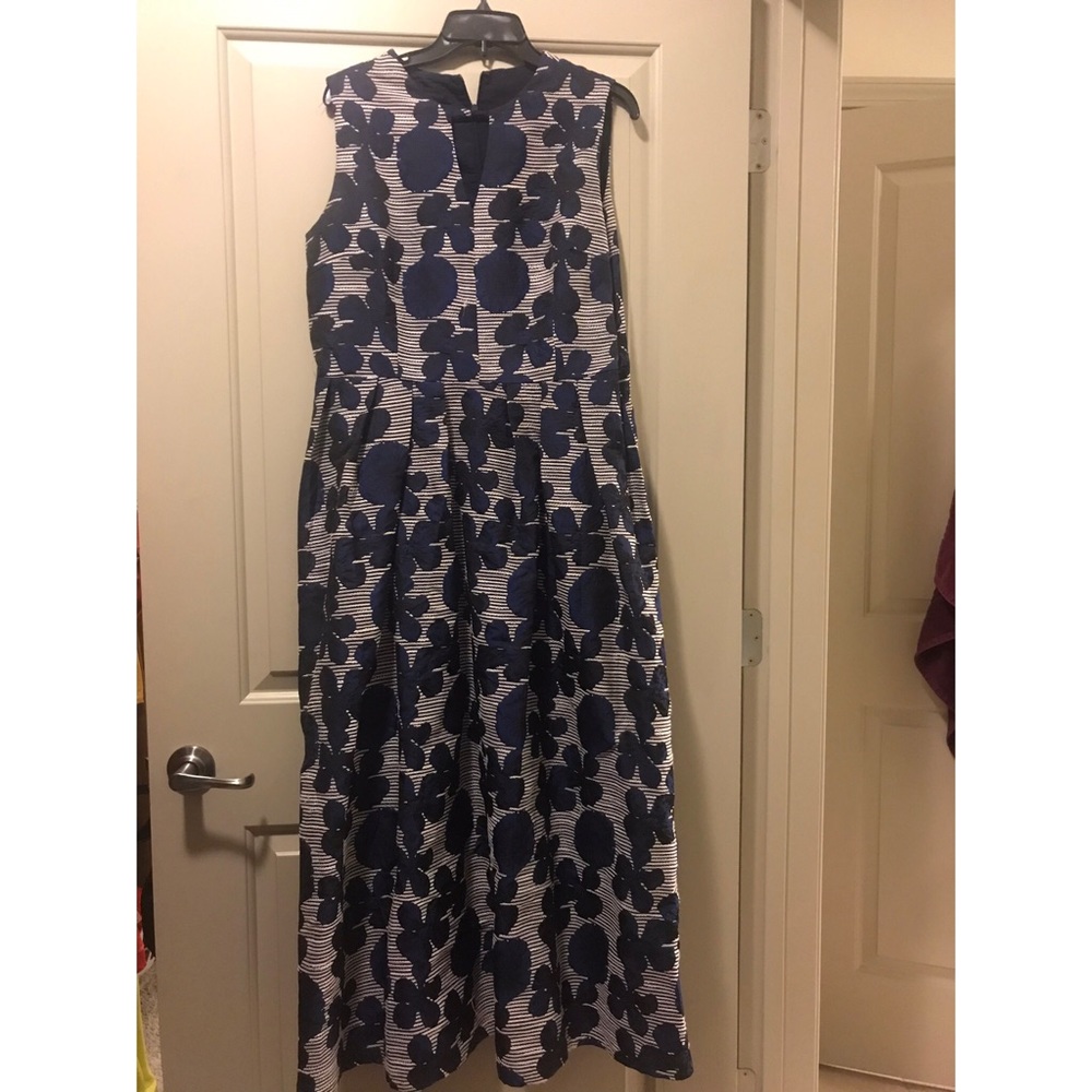 Long elegant navy and cream floral dress